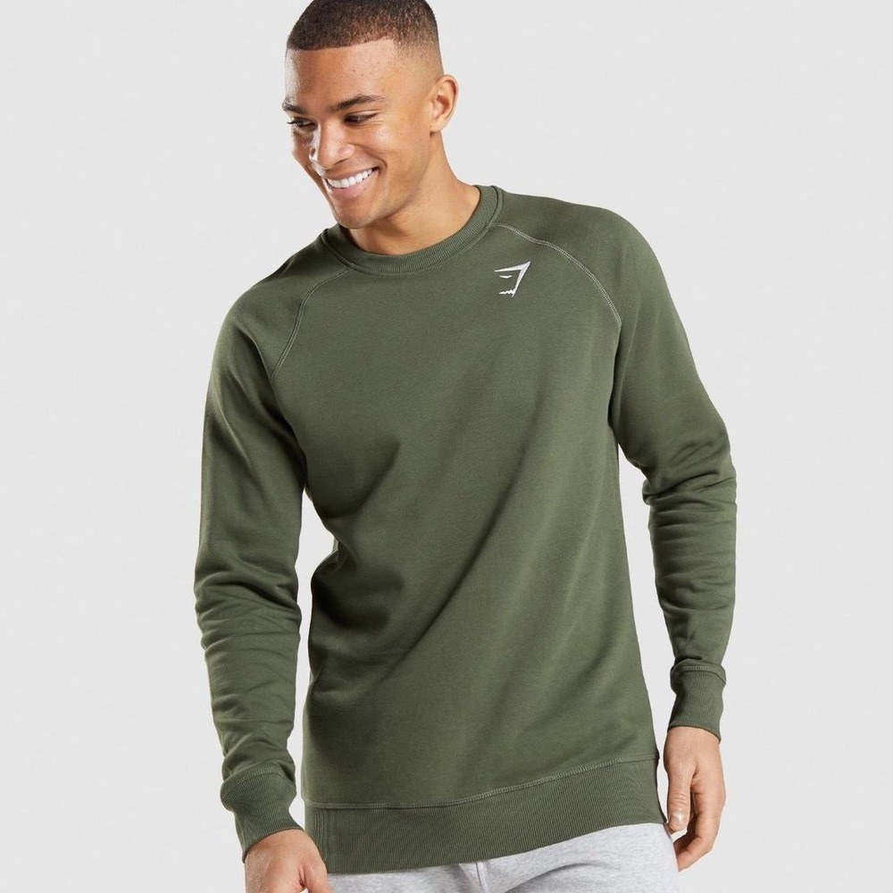 Gymshark Crest Sweatshirt Mens Small Olive Green Raglan Pullover A2A1V